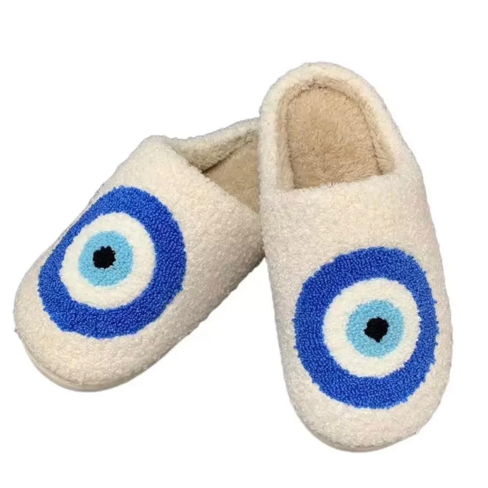 Cozy evil eye slippers